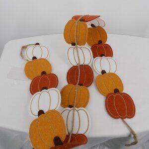 Ashland Fall Pumpkin Garland Orange Gold White 6ft Lg Autumn Halloween Felt New
